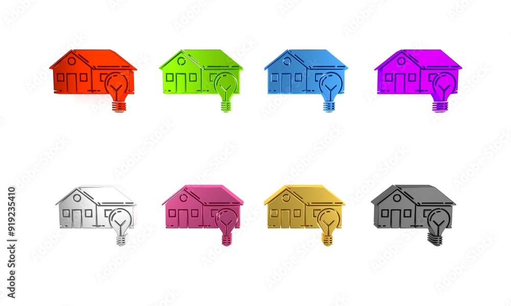 Colorful Smart house and light bulb icon isolated on white background. Minimalism concept. 3D render illustration Colorful Smart house and light bulb icon isolated on white background. Minimalism concept. 3D render illustration