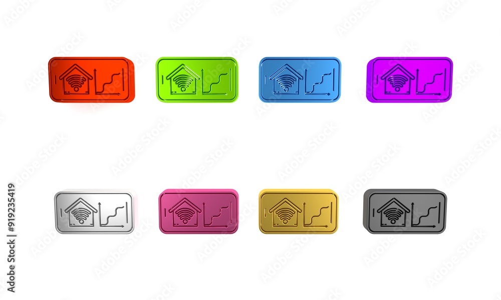 Colorful Mobile phone with smart home with wi-fi icon isolated on white background. Remote control. Minimalism concept. 3D render illustration Colorful Mobile phone with smart home with wi-fi icon isolated on white background. Remote control. Minimalism concept. 3D render illustration
