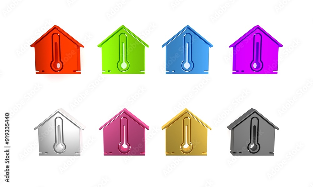 Colorful House temperature icon isolated on white background. Thermometer icon. Minimalism concept. 3D render illustration Colorful House temperature icon isolated on white background. Thermometer icon. Minimalism concept. 3D render illustration