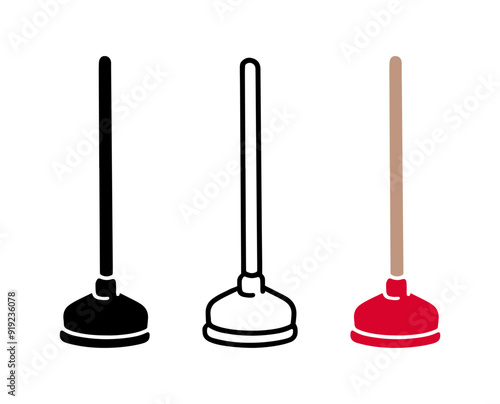 Set of Toilet plunger cartoon doodle, Vector, Illustration.