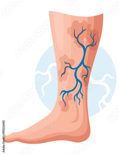 Stages or types of varicose veins development. Medical poster or disease infographic. Image of diseased legs. Vector illustration in flat style