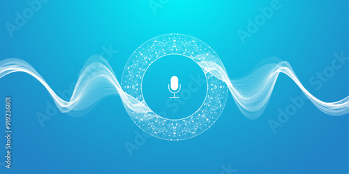 Voice assistant concept. Vector sound wave. Voice and sound recognition equalizer wave flow background. Personal assistant and voice recognition concept gradient vector illustration.
