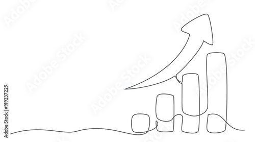 Growing graph One line drawing on white background