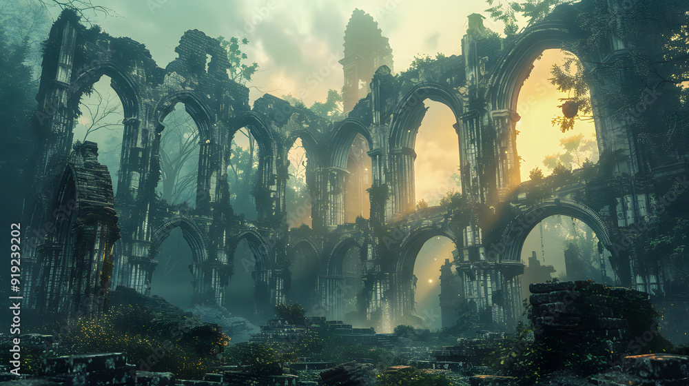 Fantastic ruins in another world, at evening. Fantastic ruins in another world, at evening.