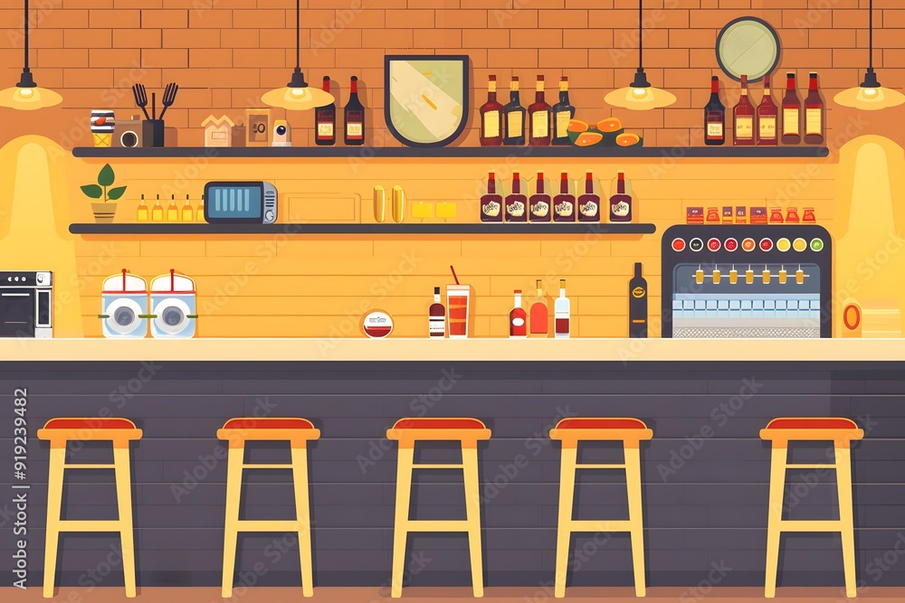 Naklejka premium Bar Counter Illustration Design With Stools