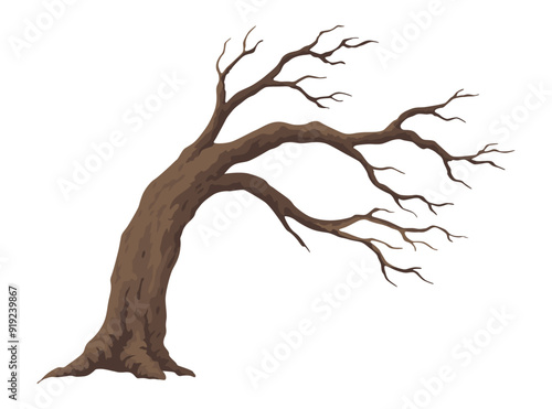 Old dead tree. Hand draw leafless trunk. Winter or autumn season plants icon, dry naked branch silhouette. Nature ecology problems concept. Isolated vector illustration