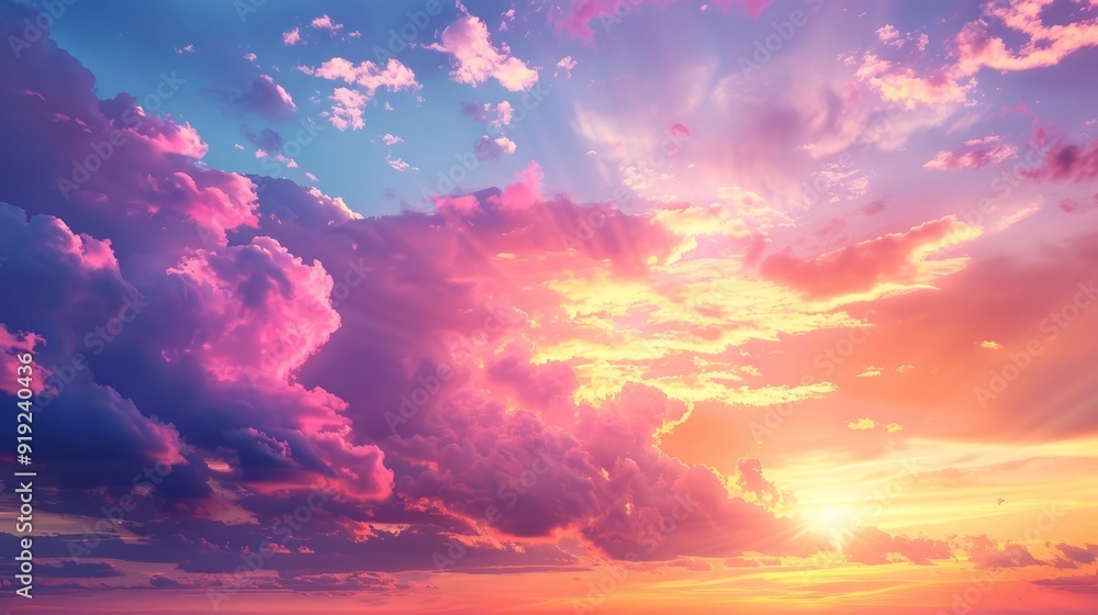 Beautiful sunset with colorful clouds illuminating the sky over a tranquil landscape Beautiful sunset with colorful clouds illuminating the sky over a tranquil landscape