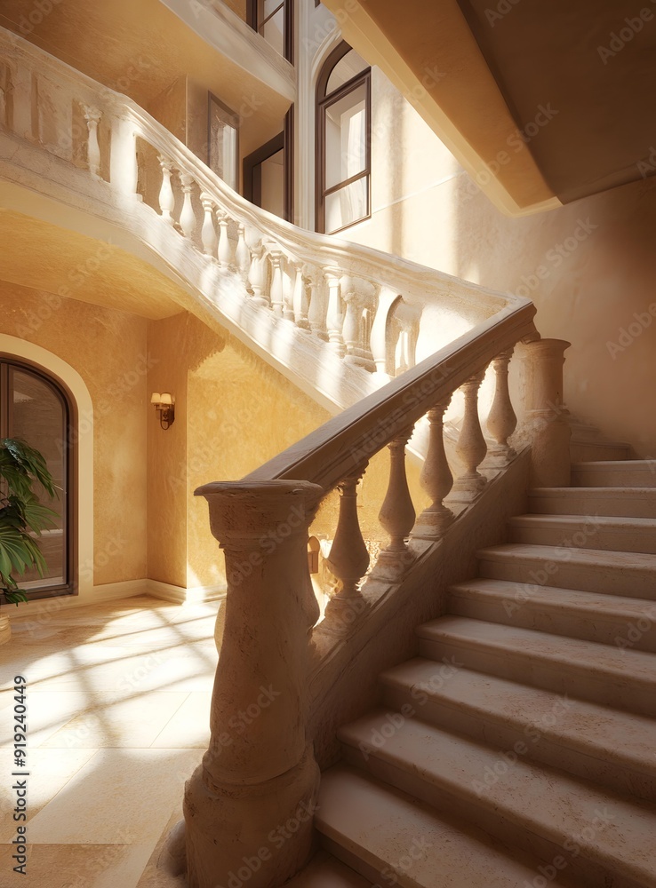 Obraz premium Elegant White Staircase in a Luxury Home Interior