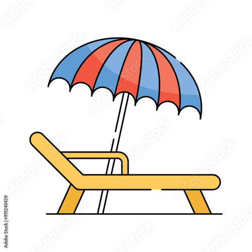 Beach umbrella, sunbed icon design in modern style