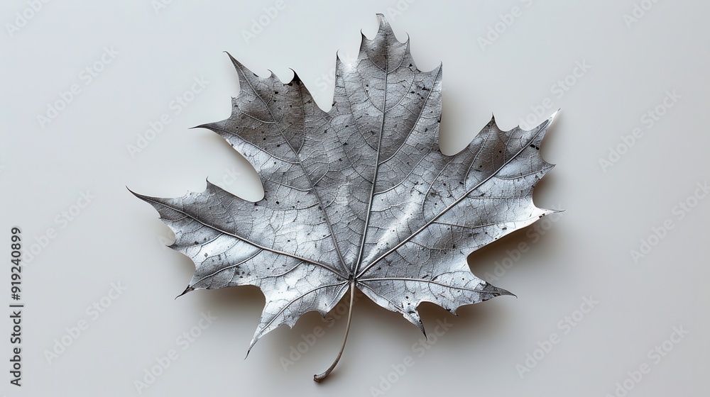 Fototapeta premium Shiny Silver Maple Leaf Field on White Background - Nature's Beauty in Close-up Detail