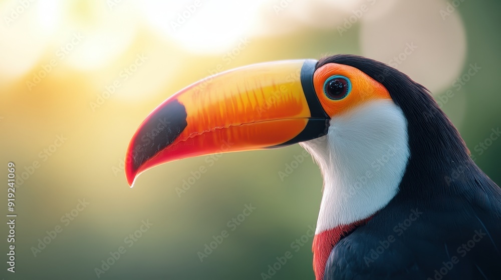 A colorful bird with a long beak and a bright orange beak A colorful bird with a long beak and a bright orange beak