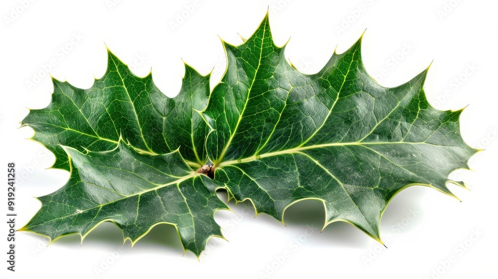 Fototapeta premium Vibrant Holly Leaf Field on White Background for Winter Season Concept