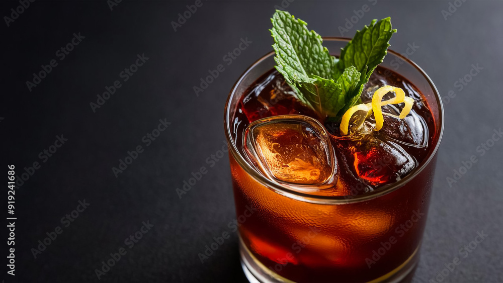 Glass of tasty Cuba Libre cocktail on table, closeup Glass of tasty Cuba Libre cocktail on table, closeup