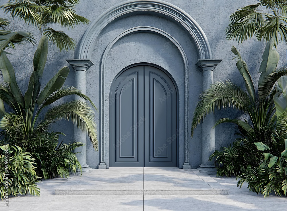 Fototapeta premium Tropical Arched Doorway with Palm Trees