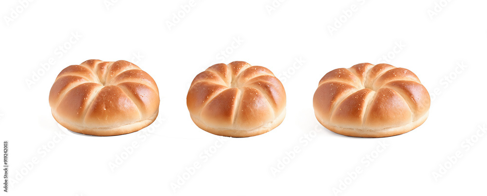 Three Freshly Baked Round Buns Isolated on transparent Background. Three Freshly Baked Round Buns Isolated on transparent Background.