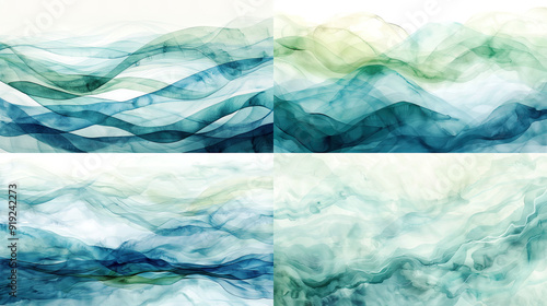 Wallpaper Mural Watercolor smooth wash, soft blues and greens of abstract wave patterns, creating a serene and artistic background Torontodigital.ca