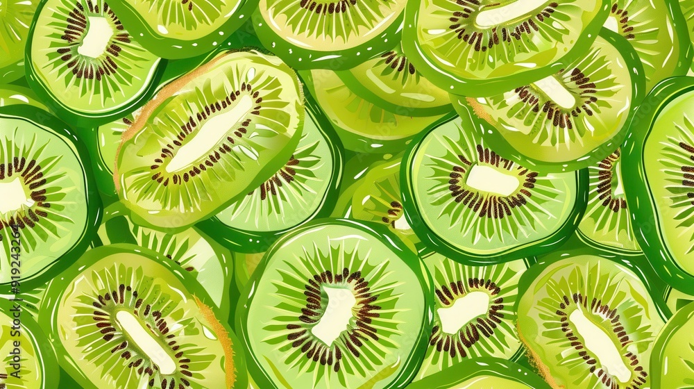 Fototapeta premium Seamless kiwi fruit cut slice pattern background