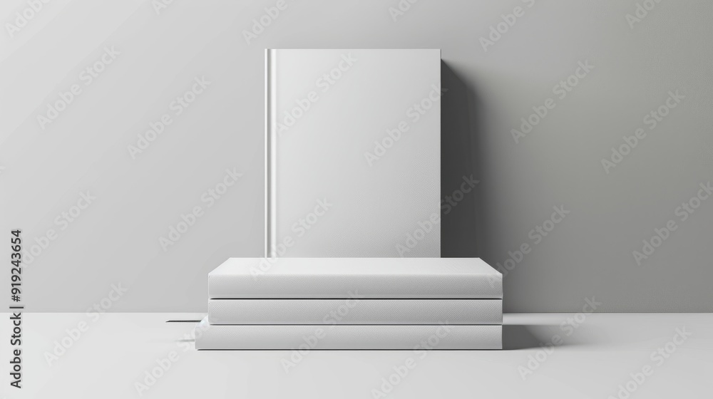 Fototapeta premium Simple white books stacked on a minimalistic table in a modern indoor setting