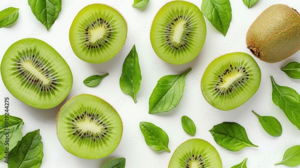 Fototapeta premium Seamless kiwi fruit cut slice pattern background