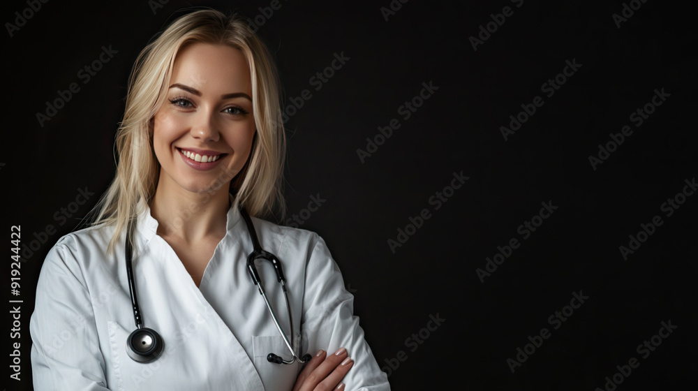 Beautiful caucasian woman, female doctor wearing apron Beautiful caucasian woman, female doctor wearing apron