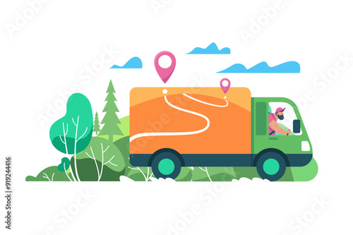 Delivery truck driving