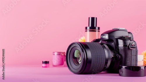 Beauty Essentials Flat Lay: Professional Product Photography with Vibrant Cosmetics Array