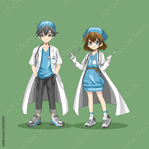 Chibi style Boy and girl surgeon