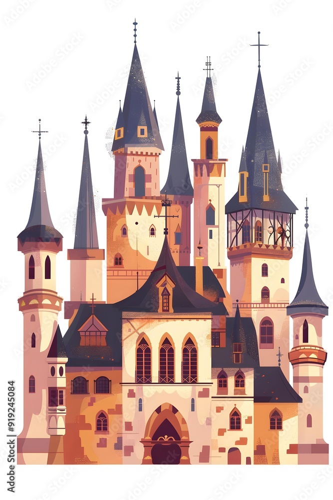 Fototapeta premium Fantasy Castle with Multiple Towers and Windows