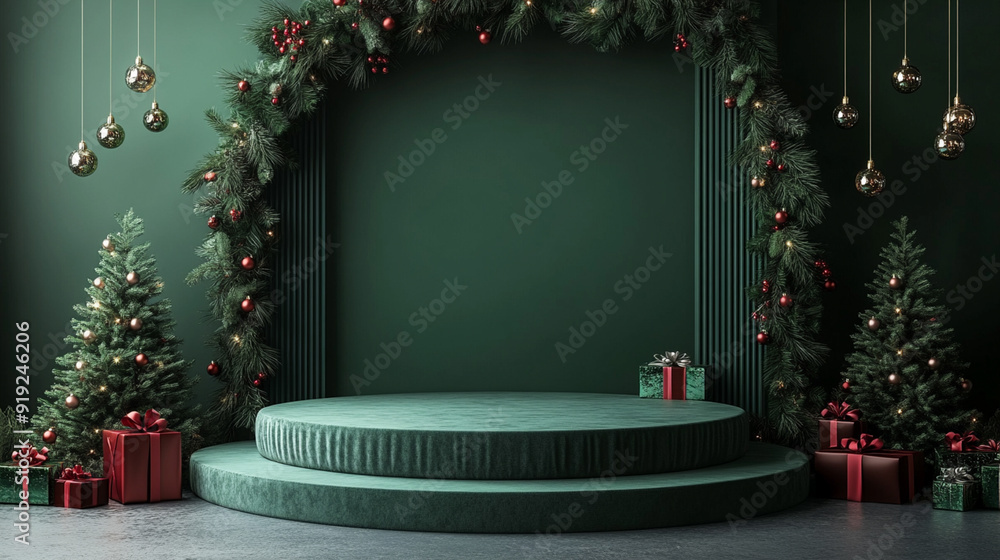 3d luxury podium christmas decoration and space for your luxury product. Christmas background concept. Generative AI.
