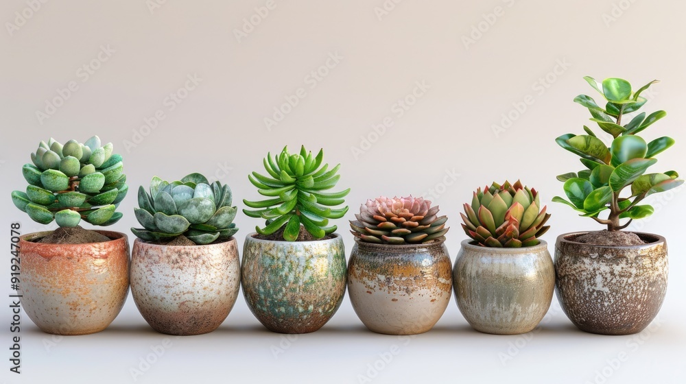 A charming arrangement of various succulents in decorative pots, perfect for home decor and gardening enthusiasts. A charming arrangement of various succulents in decorative pots, perfect for home decor and gardening enthusiasts.