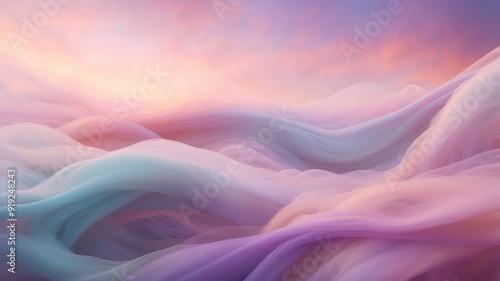 Serene Pastel Clouds Over Rolling Hills During Sunset at a Tranquil Landscape