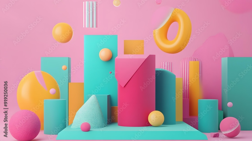 Abstract 3D Geometric Shapes on Pink Background Abstract 3D Geometric Shapes on Pink Background