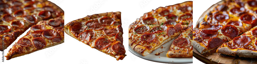 A slice of pepperoni pizza with a generous layer of pepperoni slices - The pizza crust is golden and crispy with melted cheese bubbling around the pepperoni - Bright, natural lighting to highlight the A slice of pepperoni pizza with a generous layer of pepperoni slices - The pizza crust is golden and crispy with melted cheese bubbling around the pepperoni - Bright, natural lighting to highlight the