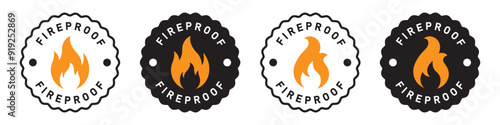 Fireproof label icon. Flame resistant set icon, vector illustration