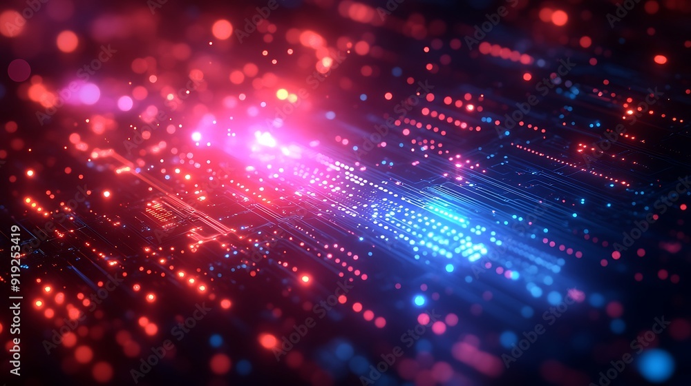Abstract technology background with glowing circuit board. Abstract technology background with glowing circuit board.