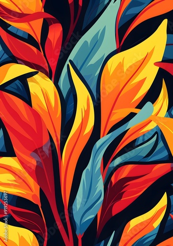 Colorful Tropical Leaves Pattern Illustration