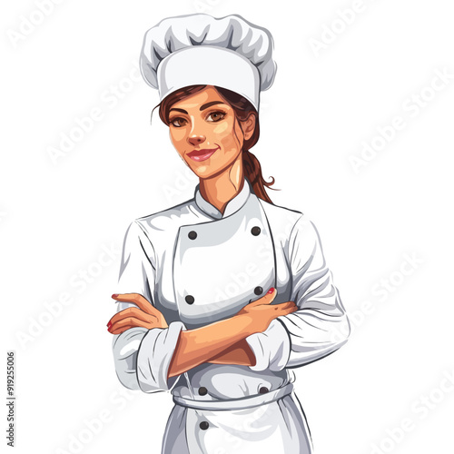 A female chef in a simple flat illustrative style with a white background