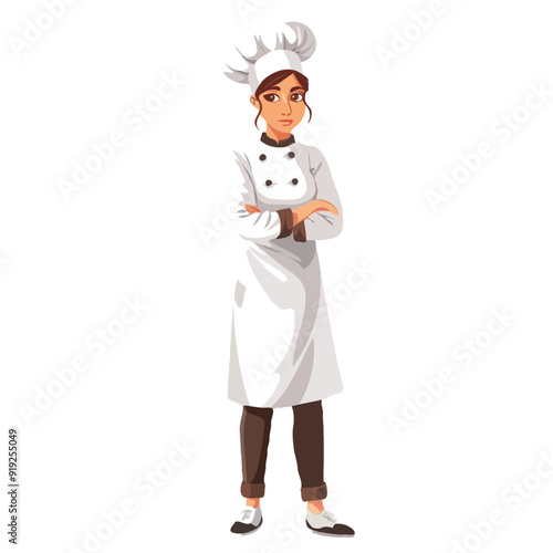 A female chef in a simple flat illustrative style with a white background