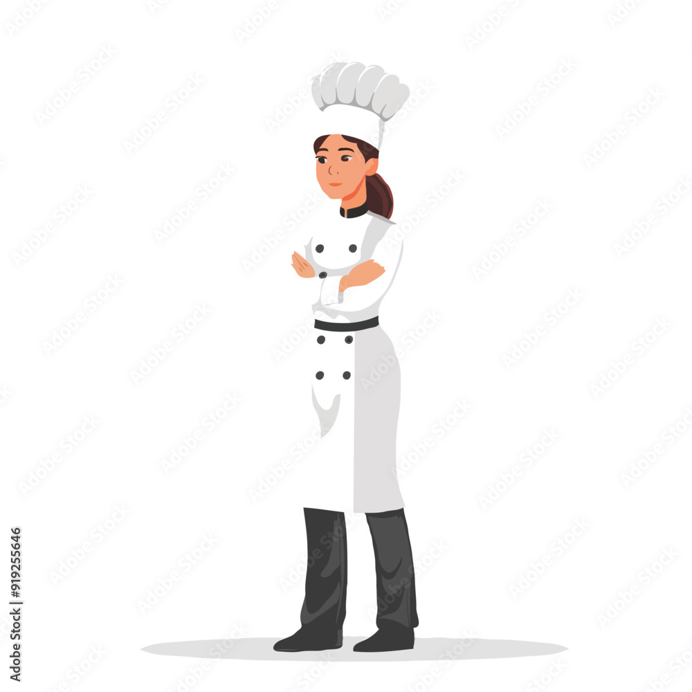 A female chef in a simple flat illustrative style with a white background A female chef in a simple flat illustrative style with a white background