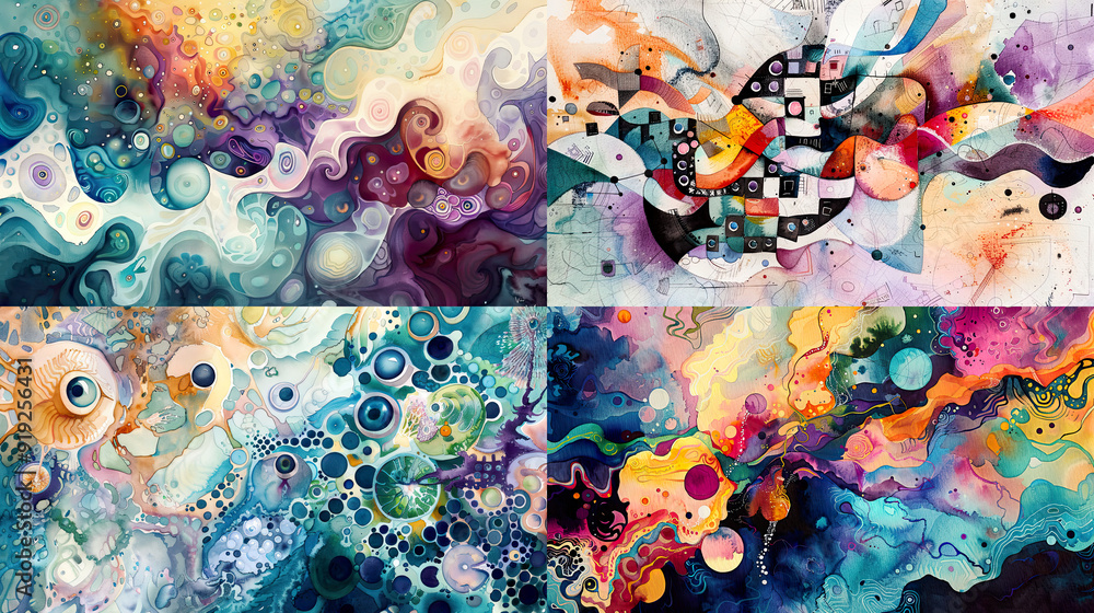 Whimsical texture in watercolor of surreal and abstract art, dreamlike compositions, and whimsical patterns Whimsical texture in watercolor of surreal and abstract art, dreamlike compositions, and whimsical patterns
