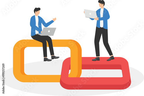 business icon in the form of two chain links in red and black, reliability and stability on the Internet,

