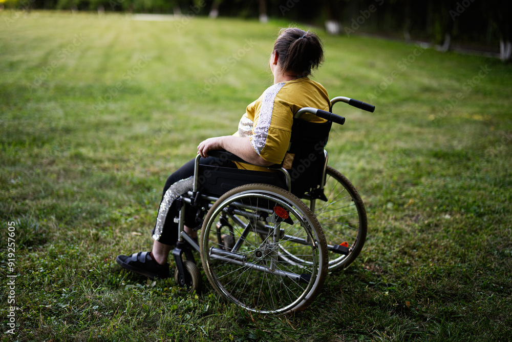 Obraz premium Person in wheelchair enjoying a serene moment in a green field