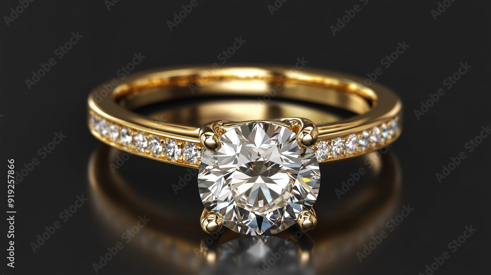 Elegant Gold Ring with Round Diamond and Classic Design Elegant Gold Ring with Round Diamond and Classic Design