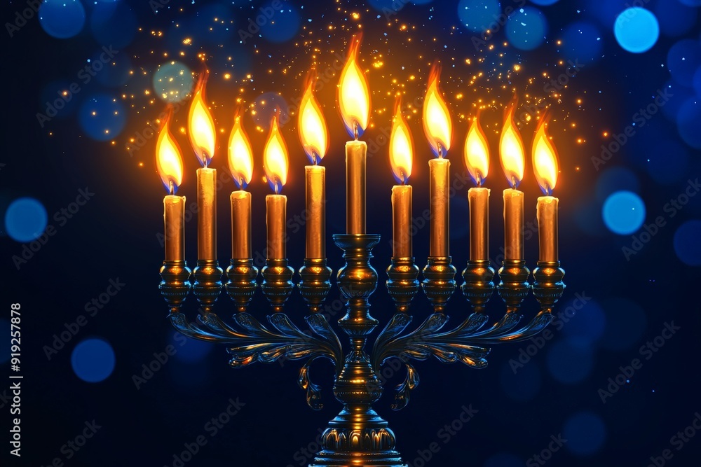 A close-up of a beautifully lit Hanukkah menorah, with glowing candles illuminating the dark background, symbolizing the festival of light and hope. A close-up of a beautifully lit Hanukkah menorah, with glowing candles illuminating the dark background, symbolizing the festival of light and hope.