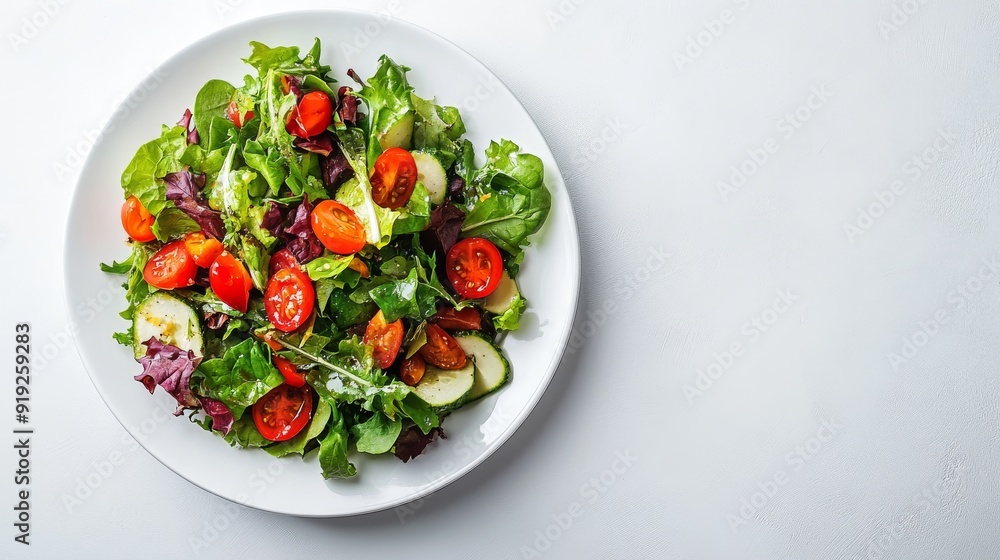 Fresh Green Salad with Cherry Tomatoes and Cucumber Fresh Green Salad with Cherry Tomatoes and Cucumber