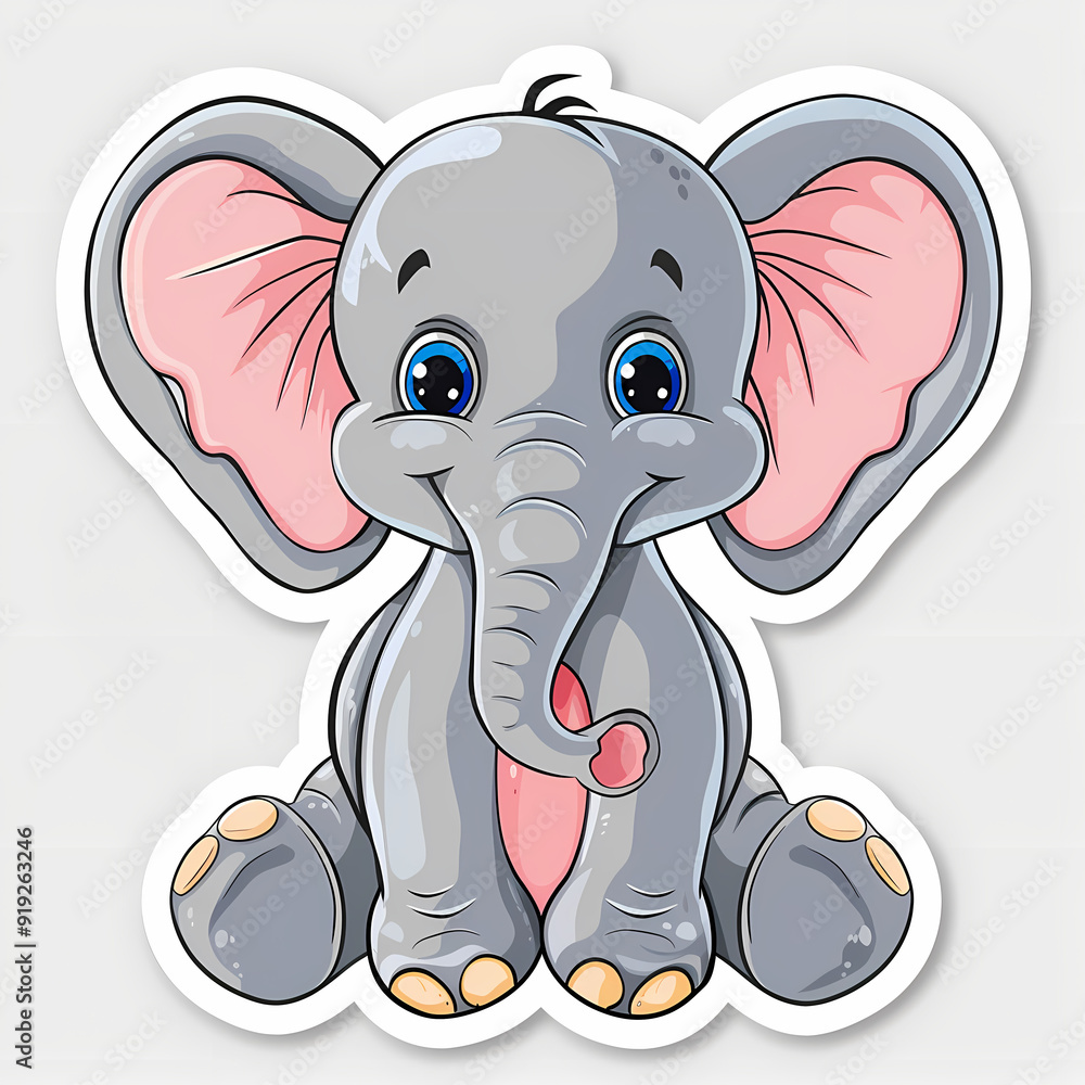 Obraz premium Cute Elephant cartoon on a White Canvas Sticker,vector image