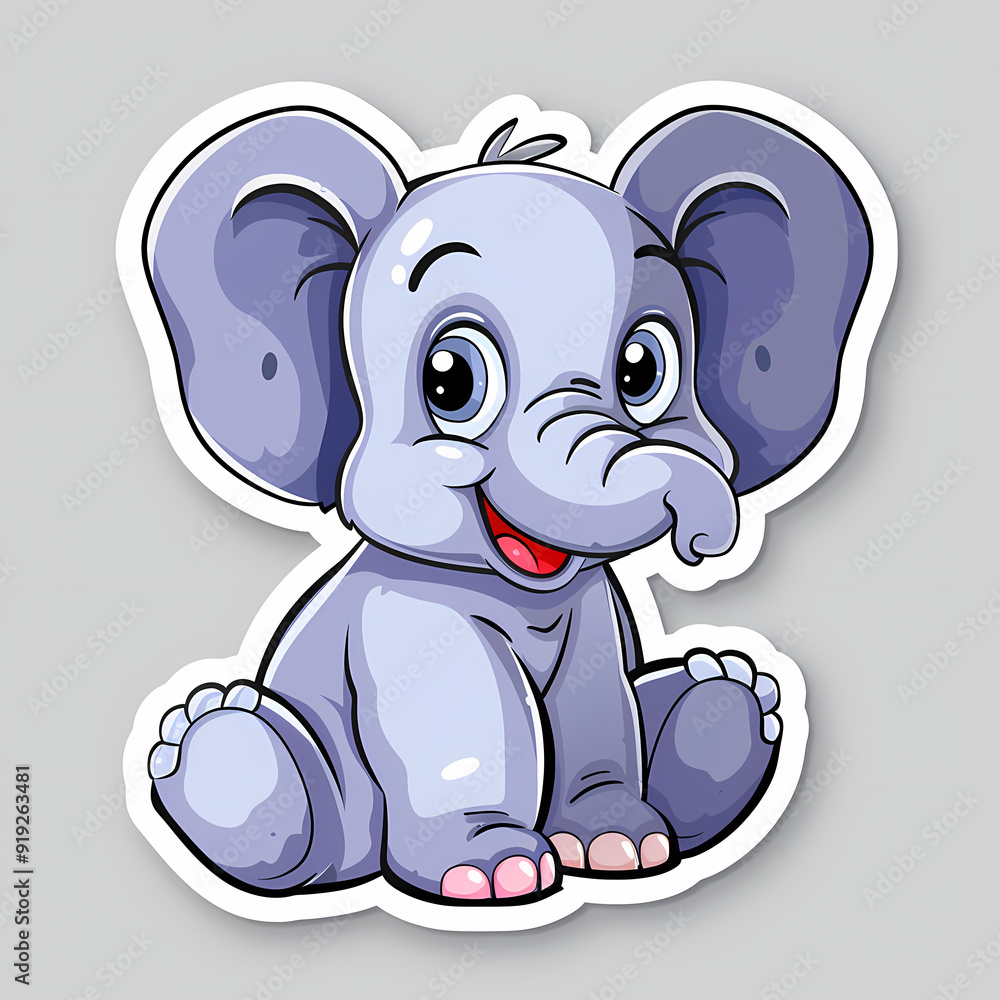 Fototapeta premium Cute Elephant cartoon on a White Canvas Sticker,vector image