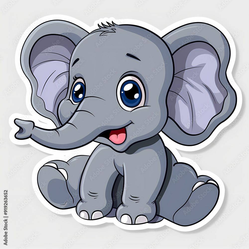 Cute Elephant cartoon on a White Canvas Sticker,vector image Cute Elephant cartoon on a White Canvas Sticker,vector image