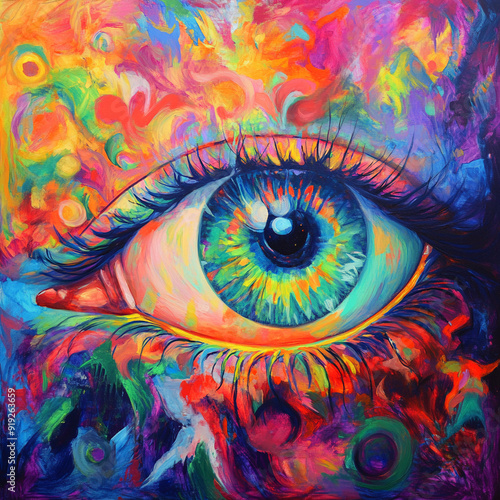 Vivid abstract art eye - expressive color painting for creative design. AI Generation.