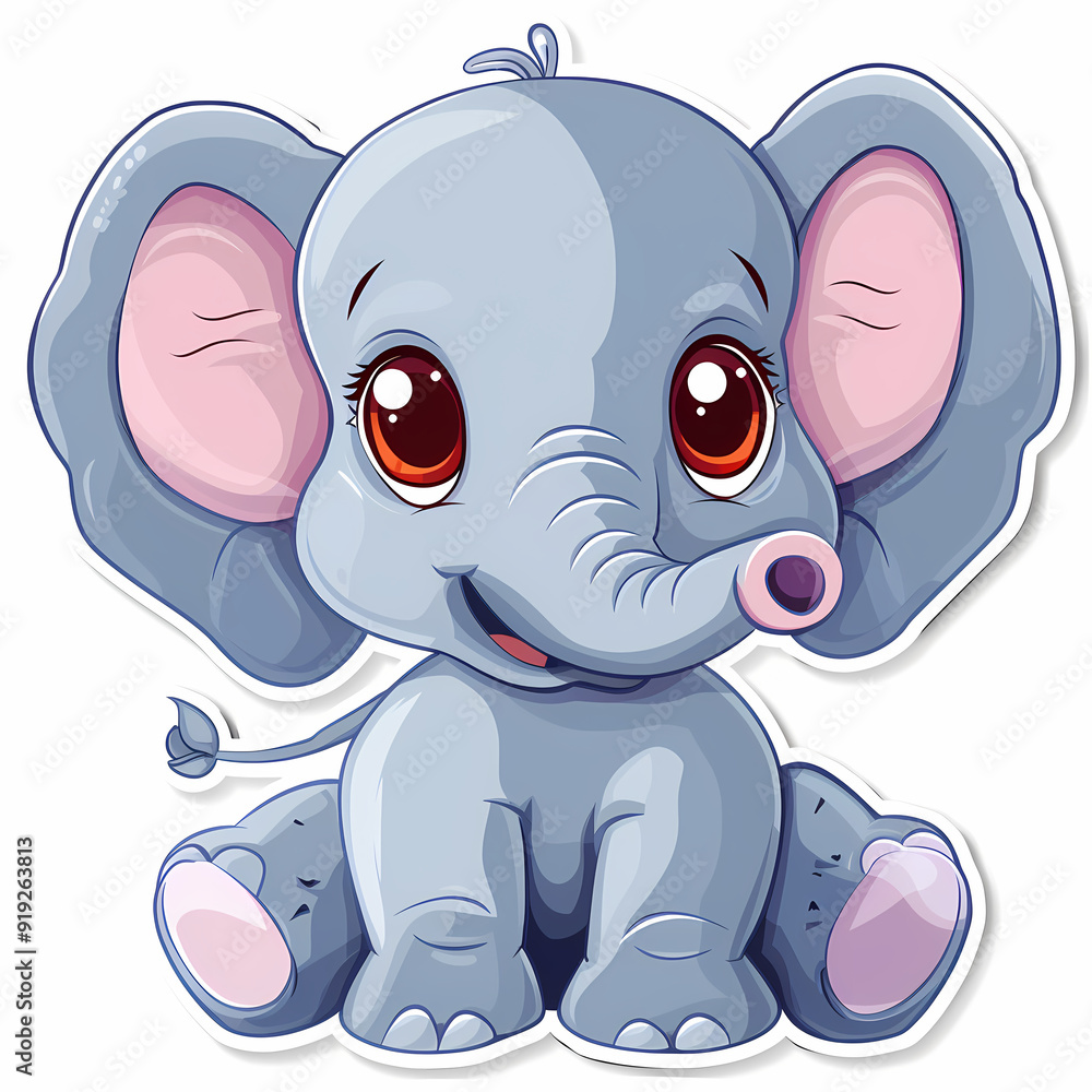 Fototapeta premium Cute Elephant cartoon on a White Canvas Sticker,vector image